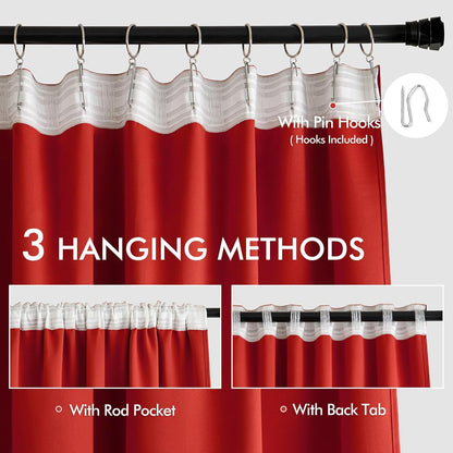 MIULEE Red Back Tab Blackout Curtains 102 Inch Long 2 Panels Set for Living Room Bedroom, Rod Pocket/Pinch Pleated Thermal Insulated Room Darkening Light Blocking Floor to Ceiling Drapes