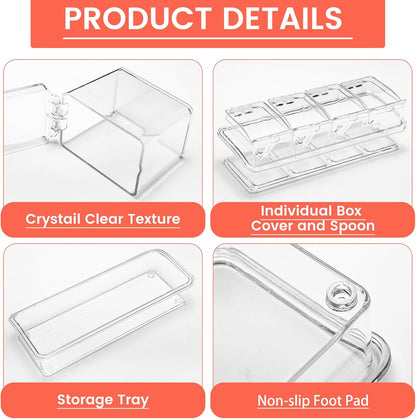 Clear Seasoning Box, 4 Piece Seasoning Rack Spice Pots, Plastic Storage Container Condiment Jars with Lids and Spoon, Storage Container Spice Jar for Salt Sugar Tea Herbal Coffee Beans