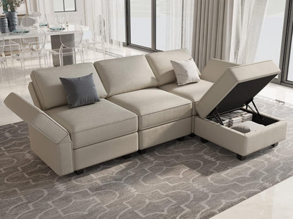 Belffin Convertible Sectional Sofa with Chaise Velvet L Shaped Sofa Couch Modular Sectional Sofa with Storage Grey
