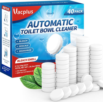 Vacplus Toilet Bowl Cleaner Tablets 40 PACK, Automatic Cleaners with Bleach, Slow-Releasing Toilet Tank Cleaners for Deodorizing & Descaling, Household Toilet Cleaners against Tough Stains