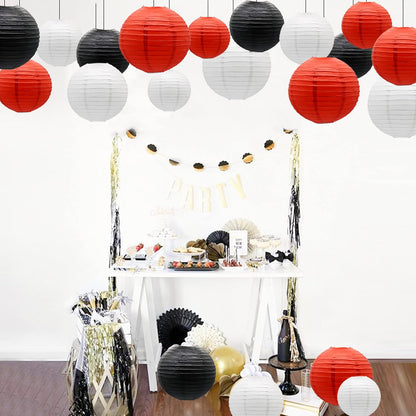 Paper Lanterns Party Decorations Red Black - Hanging Paper Lanterns Indoor Outdoor - Minnie Mouse Ladybug Theme Birthday Baby Shower Graduation Wedding BBQ Party Supplies, 15pcs