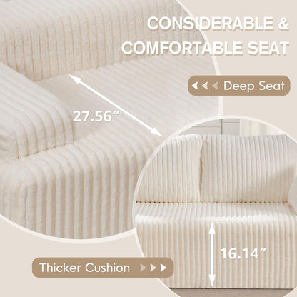 Hobestluk Modular Sectional Sofa Couches 108" L-Shape Couch 3 Seat Modular Sofa Memory Foam Sectional Couches for Living Room, Boneless Couch with Oversized Chaise (White, Right Facing)