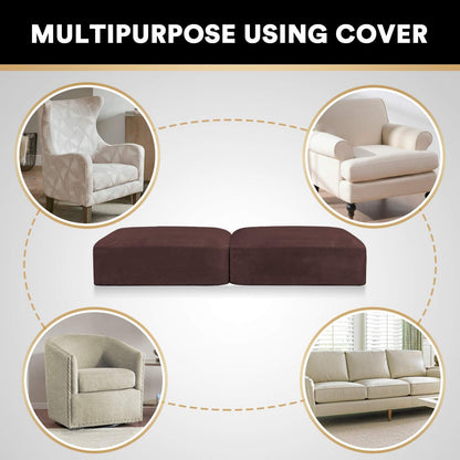 PrinceDeco Velvet Couch Cushion Cover Soft Stretch Cushion Slipcover for Chair Loveseat Sofa Cushion Furniture Protector Seat Cushion Sofa Cover (2 Piece Large Sofa Cushion Covers, Brown)