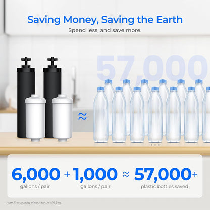 Waterdrop Upgrade Gravity-fed Water Filter System, with Silver Ions Enhanced Filtration, Reduces Fluoride and up to 99% of Chlorine, with 4 Filters and Metal Spigot, 2.25G