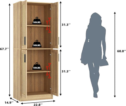 Storage Cabinet, Kitchen Cabinet with Doors & Shelf, Tall Storage Cabinet for Bathroom, Living Room, Entryway,Natural