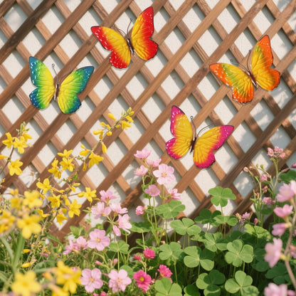 Metal Butterfly Wall Decor Art, 4 Pack Colorful Metal Butterflies Outdoor Wall Art, Hand Painted Outdoor Wall Decor for Garden, Yard, Fence, Patio, Living Room, Bedroom Decoration