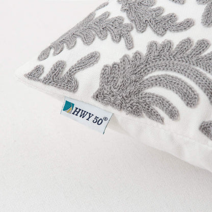 HWY 50 Grey Gray Decorative Throw Pillow Covers 18x18 Inch (1 Piece), Embroidered Cotton Farmhouse Cushion Cover Pillow Case for Sofa Couch Living Room Bed Bedroon, Floral Branches