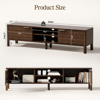 TV Stand for Living Room - up to 65 Inch TVs Mid Century Modern Entertainment Center with Storage and Adjustable Shelves, Media Console Table Walnut 59"