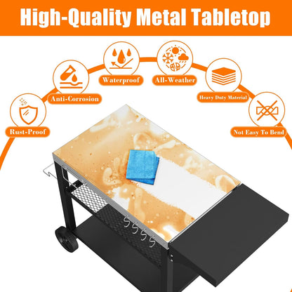 Grill Cart, Outdoor Grill Table, Pizza Oven Stand, Three-Shelf BBQ Table, Movable Dining Cart with Drawer, Fits for Ninja Woodfire Grill, Blackstone Griddle,Tabletop Grill