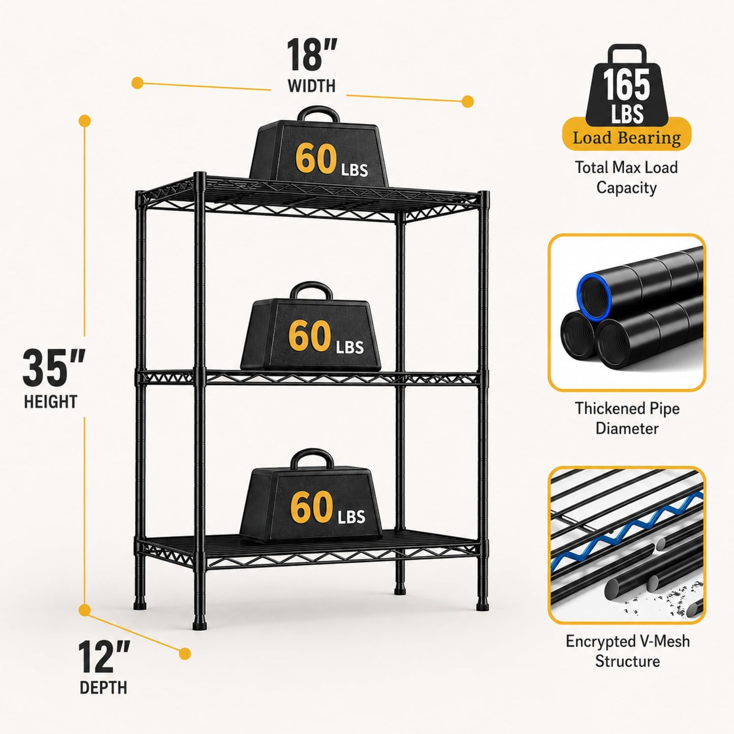 GRANNY SAYS 3-Tier Narrow Storage Shelves for Small Spaces, 18" W Metal Shelving Unit, Adjustable