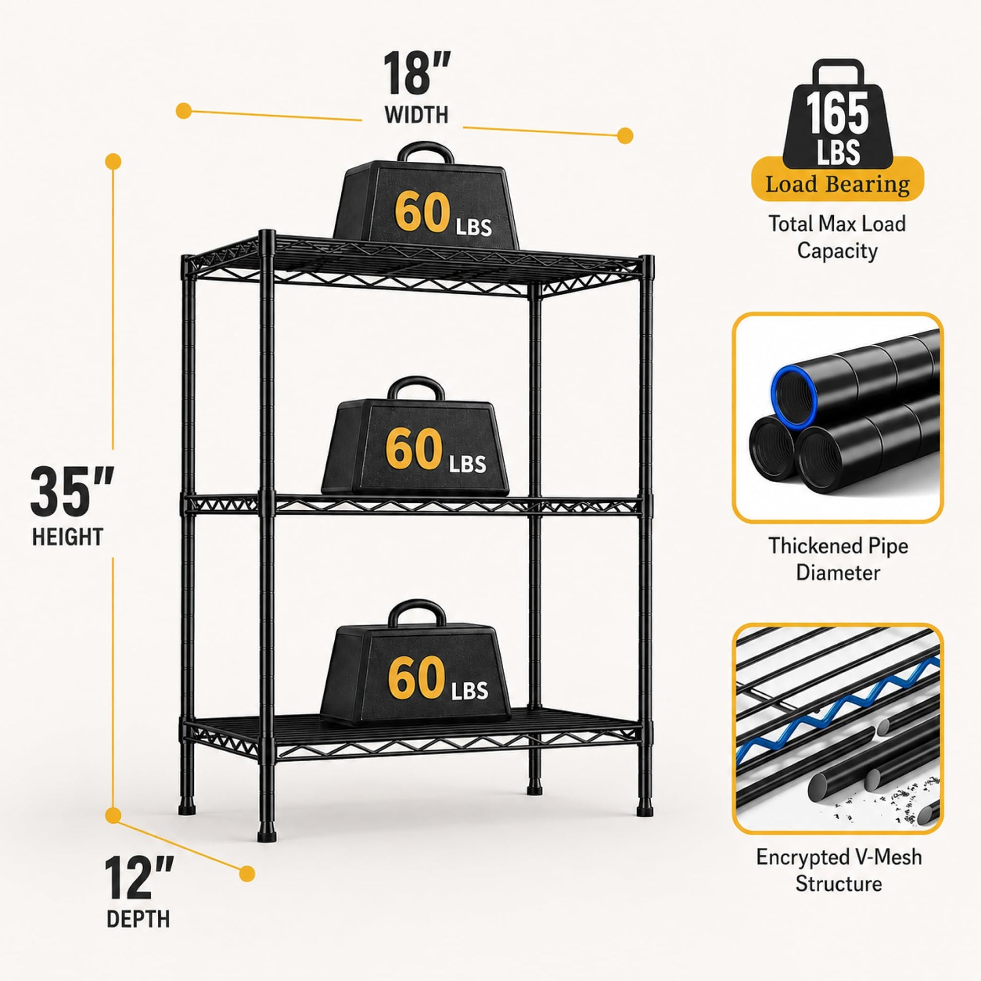 GRANNY SAYS 3-Tier Narrow Storage Shelves for Small Spaces, 18" W Metal Shelving Unit, Adjustable