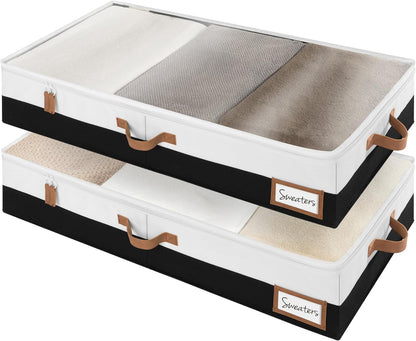 StorageWorks Large Under Bed Storage Containers with Handles and Label Holder, 2 Pack Ultra-thick Fabric Underbed Bins, Closet Organizer for Clothes, Blankets, Sweater