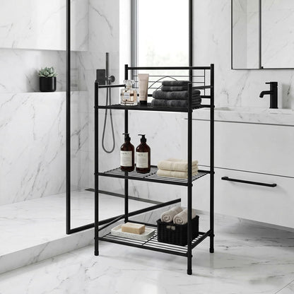 Bath Bliss 3 Tier Freestanding Bathroom Storage Shelf, Black Metal Organizer Rack | Rust Resistant