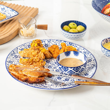 Ceramic Dipping Bowls Set - 4 Oz Small Dessert Bowl 3.5 Inch Porcelain Small Bowls for Side Dishes, Snack, Yogurt, Appetizer - Microwave Dishwasher Safe - Set of 6 - Vintage Blue