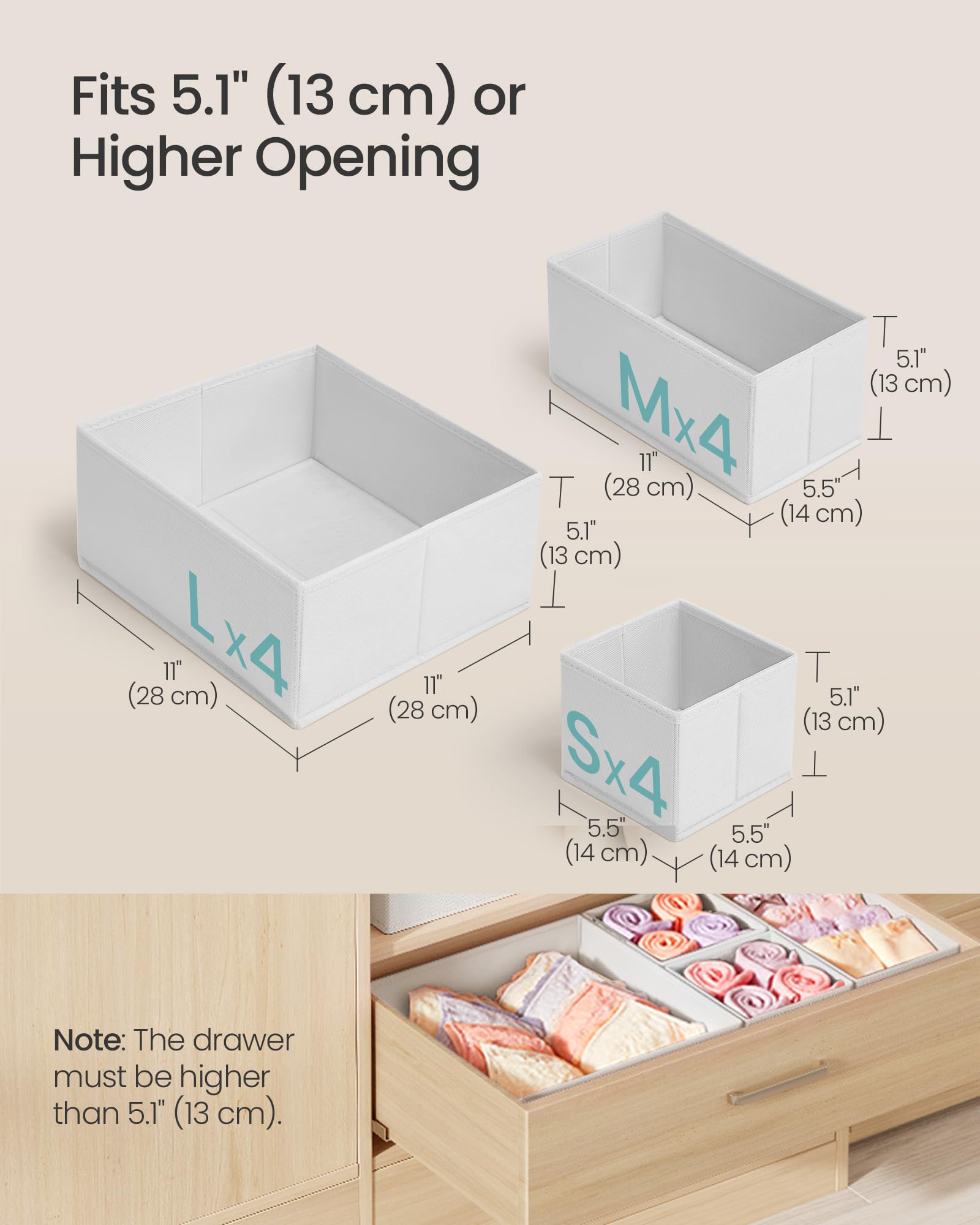 SONGMICS Drawer Organizer,Dresser Drawer Organizers, Set of 12, Foldable Fabric Storage Bins for
