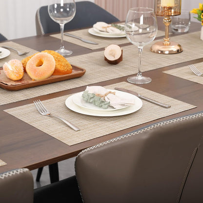 Myir JUN Placemats Set of 6, Vinyl Woven Placemats Place Mats Indoor Washable Table Mats Non-Slip Place mats for Dining Table (Beige, Set of 6)
