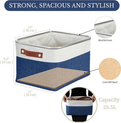 DECOMOMO Storage Bins Fabric Storage Baskets for Shelves, Linen Closet Organization Toys Nursery (Navy Blue and White, Large - 3 Pack)