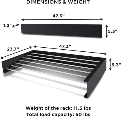 Step Up Laundry Drying Rack (Extra Large: 47 Inches, 12 Lbs), Wall Mounted, Retractable Clothes Drying Rack, 70lbs Capacity, 27 Linear Ft, with Wall Template and Long Drill Bit (47" White)