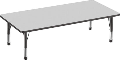 FDP Rectangle Activity School and Classroom Kids Table (36 x 72 inch), Toddler Legs, Adjustable Height 15-24 inches - Gray Top and Black Edge