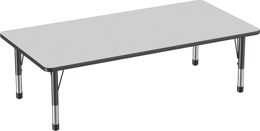 FDP Rectangle Activity School and Classroom Kids Table (36 x 72 inch), Toddler Legs, Adjustable Height 15-24 inches - Gray Top and Black Edge