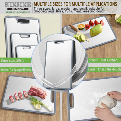 Titanium Cutting Board Double-sided non-slip silicone edging Pure Titanium Cutting Boards for Kitchen - Double-Sided Food-Grade Chopping Board Non-Stick Durable and easy to clean (Large)