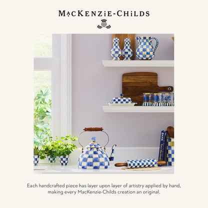 MACKENZIE-CHILDS Enamel Herb Pots, Small Plant Pots for Herbs or Flowers, Set of 3, Blue-and-White Royal Check