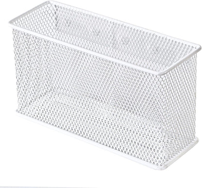 White Magnetic Basket, Magnetic Shelf Pencil Holder for Refrigerator, Wire Mesh Magnetic Bin, Magnetic Organizer Whiteboard Desktop Storage, 6.29"x2.28"x3.54"