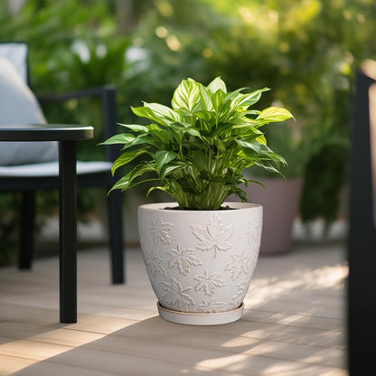 Pots for Plants 10 Inch - Ceramic Planter Large Plant Pot for Indoor Plants Outdoor Round Flower Pot with Drainage Hole and Saucer Home Garden Decor White