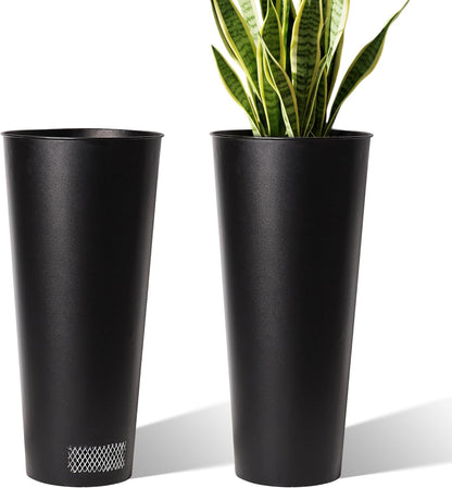 2-Pack 28" Tall Metal Planters - Heavy-Duty Round Flower Pots with Built-in Drainage + Rustic Industrial Finish, All-Climate Deck & Patio Ready Indoor/Outdoor Multi-Scene Garden Vessels