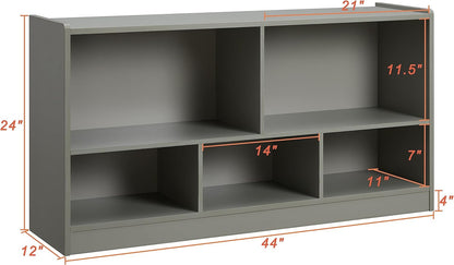 Toy Organizers and Storage, 5-Section Kids Bookshelf for Organizing Books Toys, School Classroom Wooden Storage Cabinet for Children's Room, Playroom, Nursery (Grey)