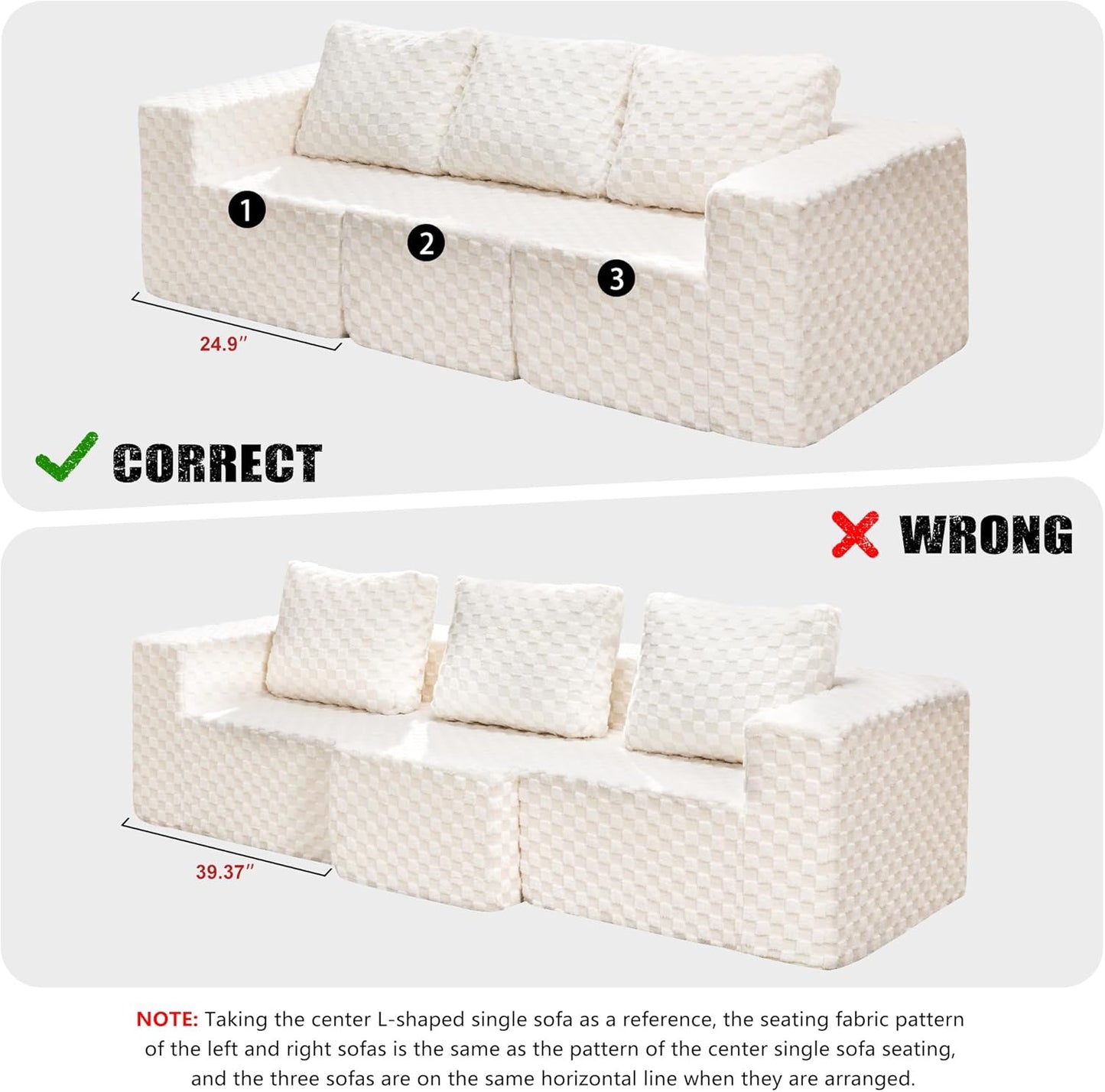 Modular Sectional Sofa 3-Seater Modular Couch with Deep Seat Memory Foam Cloud Chair with Pillows Oversized Sectional Sofa for Living Room Bedroom (Plush White, 3-Seater)