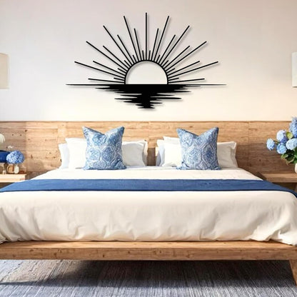 Sunrise Metal Wall Art, Metal Sun Wall Decor, Metal Sun Outdoor Decor, Large Metal Sun Wall Art, Sun Wall Art, Boho Sun Wall Art, Sunshine Metal Sign, Living Room Bedroom Wall Hangings (Silver, 29"x 17"| 76x45cm )