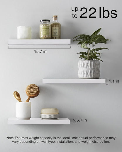 BAYKA Floating Shelves for Wall – Rustic Wood Wall Shelves with Metal Brackets for Bathroom, Bedroom, Kitchen, or Living Room Decor – White, Set of 3, Sturdy Storage with 22lb Capacity