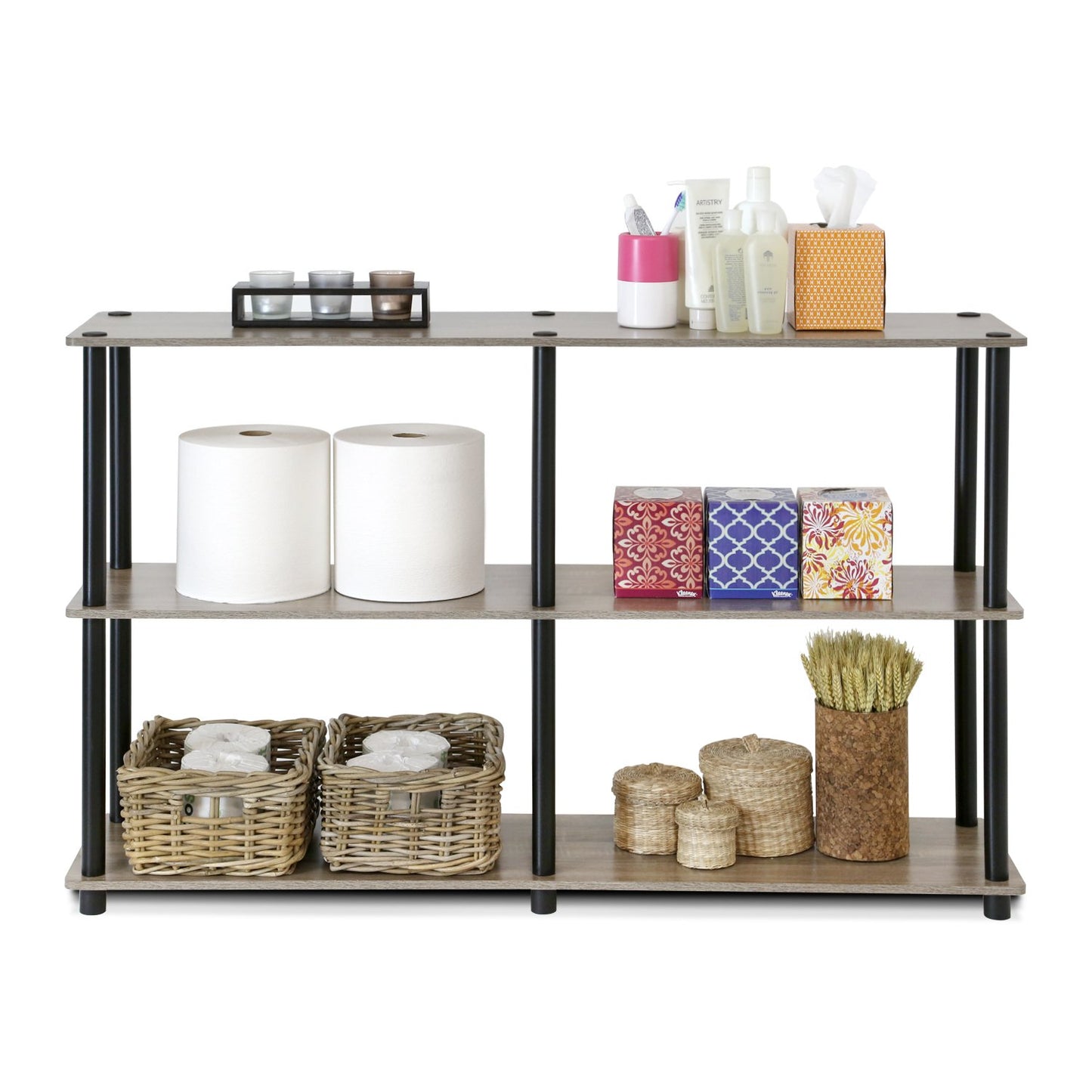Furinno TURN-N-TUBE Storage Shelves, 3-Tier 47.4 Wide Book Shelf, Corner Shelf, Toolless Open