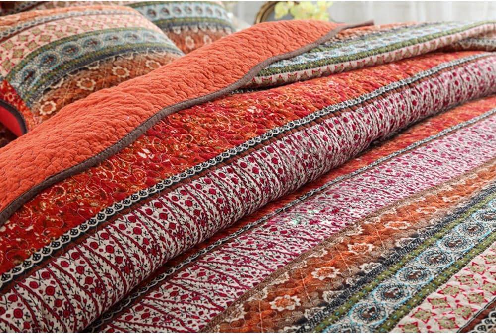 NEWLAKE Striped Classical Cotton 3-Piece Patchwork Bedspread Quilt Sets, Queen Size