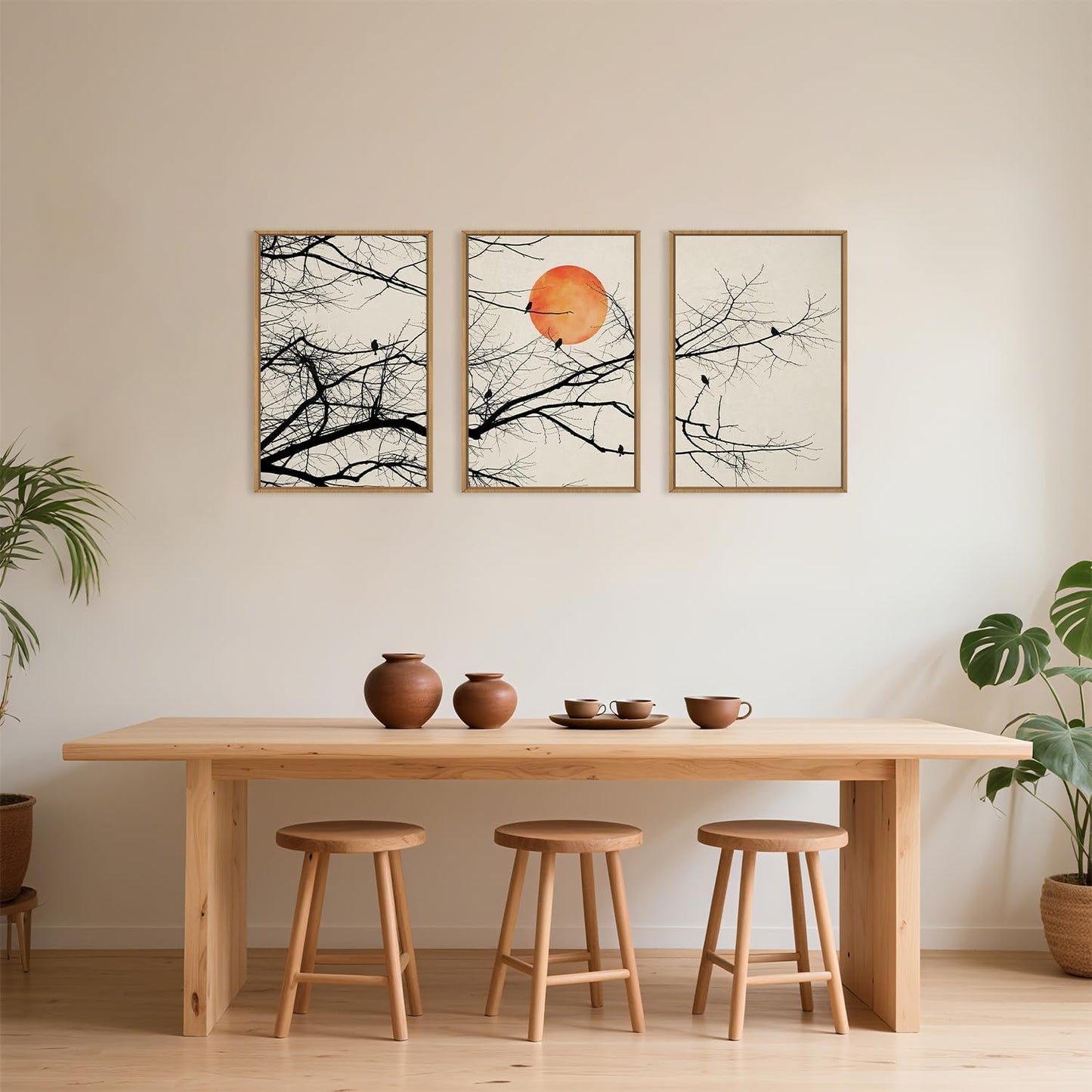 Celestdeco Large Vintage Tree Branch Framed Canvas Wall Art Set, Retro Tree Drawing Wall Decor, Nature Botanical Wall Painting, Neutral Landscape Art Print for Living Room, Bedroom, Office - 16"X24"X3