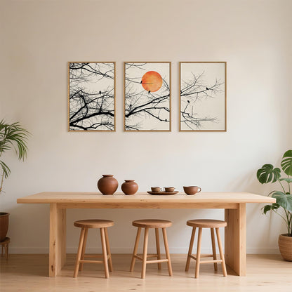 Celestdeco Large Vintage Tree Branch Framed Canvas Wall Art Set, Retro Tree Drawing Wall Decor, Nature Botanical Wall Painting, Neutral Landscape Art Print for Living Room, Bedroom, Office - 16"X24"X3