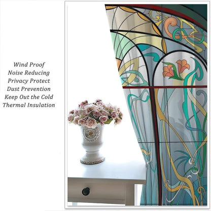 Stained Glass Curtains, Retro Mid Century Boho Abstract Art Home Decor Drapes for Bedroom Living Room Kitchen Window Treatment 2 Panels Set Total Size 42" W X 63" L Inch