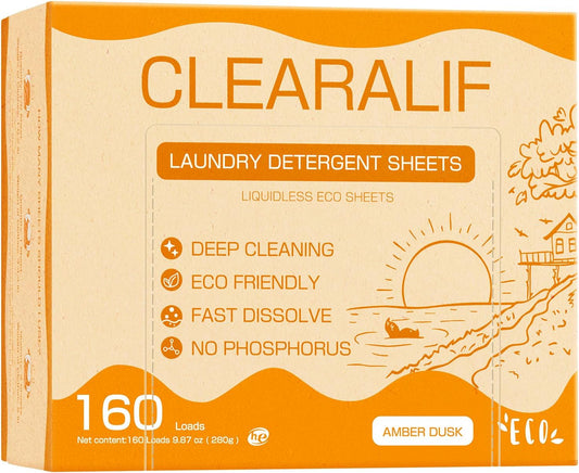 Laundry Detergent Sheets Up to 160 Loads, Amber Dusk - Great For Travel,Apartments, Dorms,CLEARALIF