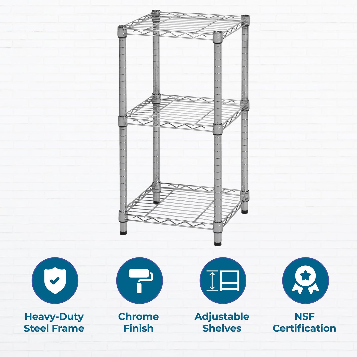 Honey-Can-Do 3-Tier Stackable Chrome Wire Shelf, 200 lb/Shelf, 15x14x30 in