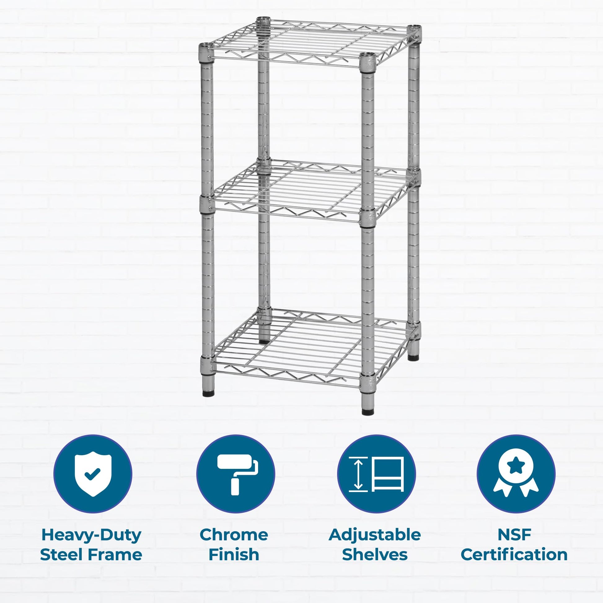 Honey-Can-Do 3-Tier Stackable Chrome Wire Shelf, 200 lb/Shelf, 15x14x30 in