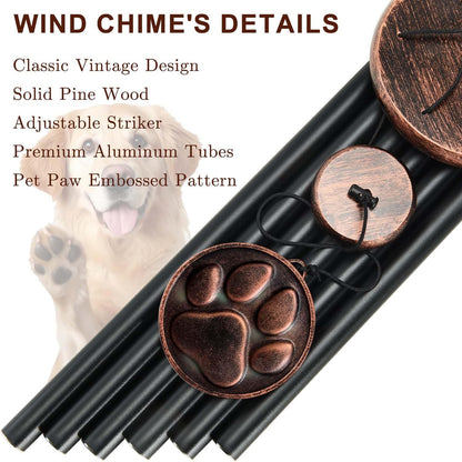 Dog Memorial Gifts, 34" Pet Memorial Wind Chimes for Loss of Dogs, Pet Loss Passing Away Remembrance Sympathy Bereavement Gift, DogPaw Vintage Wind Chime for Outside (DIY 34" Pet Memorial)