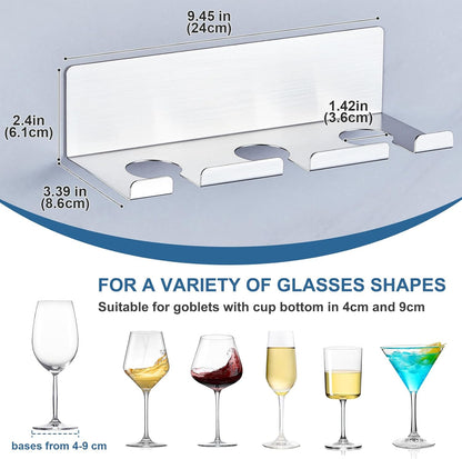 Wine Glass Holder Wine Glass Drying Rack Stainless Steel Hanging Stemware Rack Wall Mounted Adhesive Hanging Wine Glass Organizer Stemware Holder for Bar Restaurant Kitchen 2 Pack