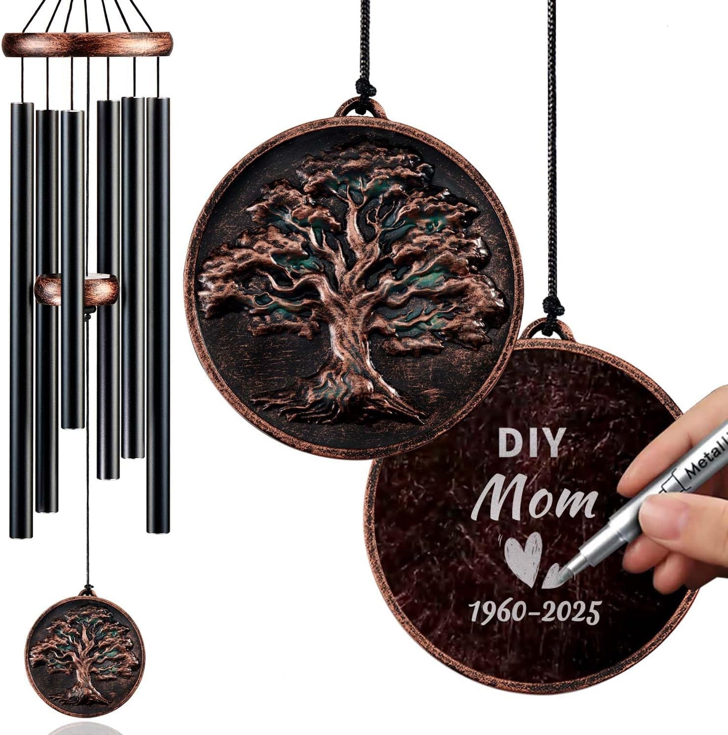 Memorial Wind Chimes for Loss of Loved One, Tree of Life Vintage Wind Chime for Outside