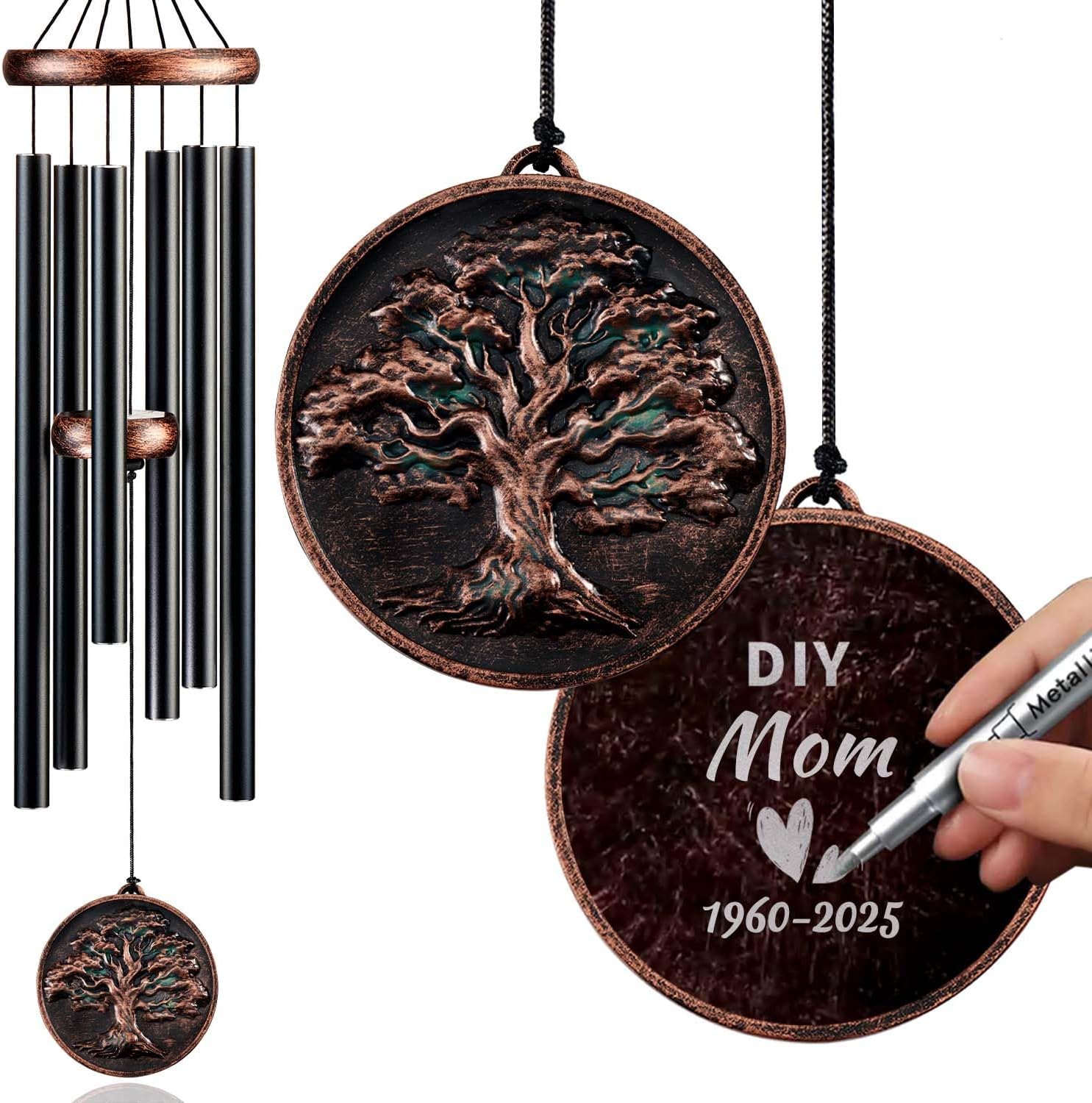Memorial Wind Chimes for Loss of Loved One, Tree of Life Vintage Wind Chime for Outside