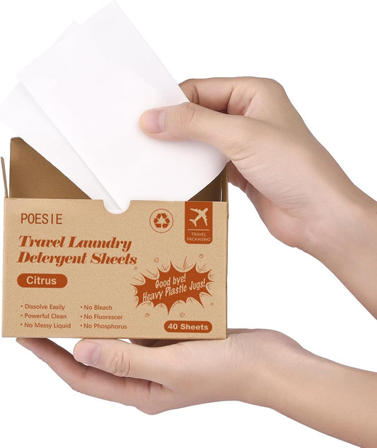 Poesie Citrus Travel Laundry Detergent Sheets 40 Sheet Plastic Free No Waste Laundry Soap Sheet for