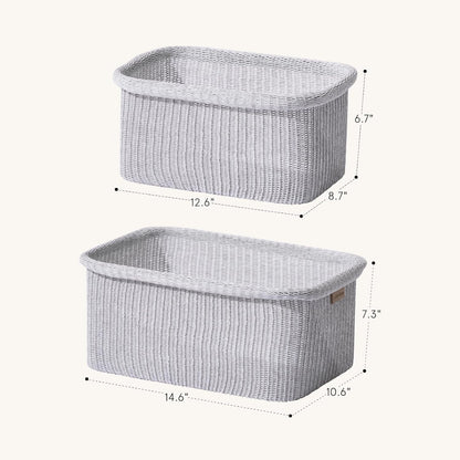 La Jolie Maison Blended Fabric Storage Baskets Set of 2, Rectangle Knitted Baskets for Organizing, Boho Decorative Baskets, Durable Finish, Grey