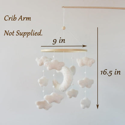Boucle Cloud Moon Crib Mobile Boho Baby Mobile for Crib Neutral Nursery Mobile for Boys & Girls