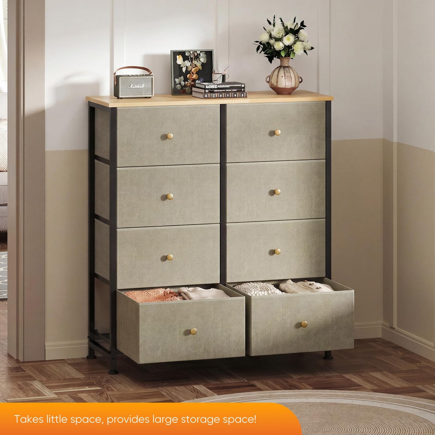 Sweetcrispy 8 Drawer Fabric Dresser, Tall Storage Tower for Bedroom
