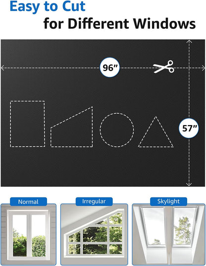 Sumobaby Blackout Curtains for Bedroom Portable 96”x57”Black Out Window Cover with Heat-Resistant Hook&Loop Tape,100% Blackout Shades,NoDrill Blinds for Windows DIY Cut Fit for Nursery&Dorm Room,Black